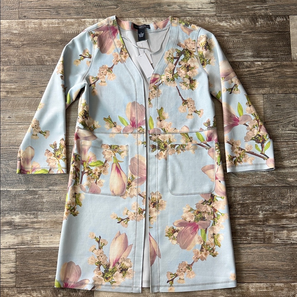 JOAN VASS Womens Buttery Soft Faux Suede Duster Cottagecore Pastel Floral, M